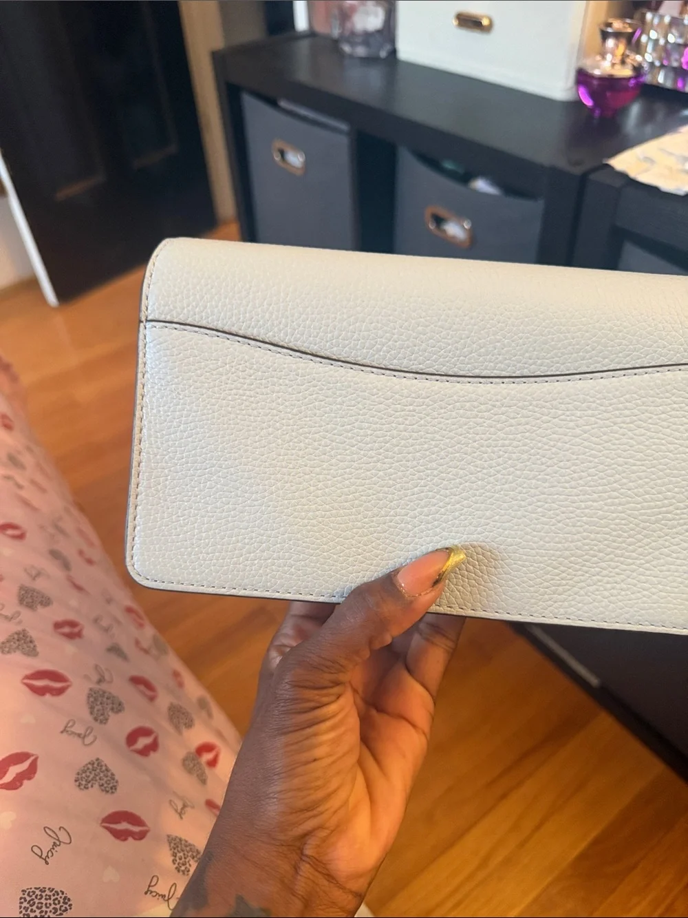 Michael Kors baby blue pebbled Leather Clutch purse with silver Logo